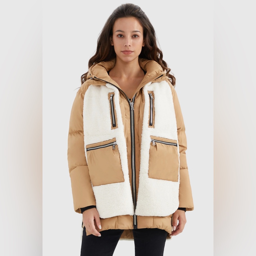 Orolay Sand 092 O-Lab Fleece Down Puffer Coat XXS winter neutral earthtone